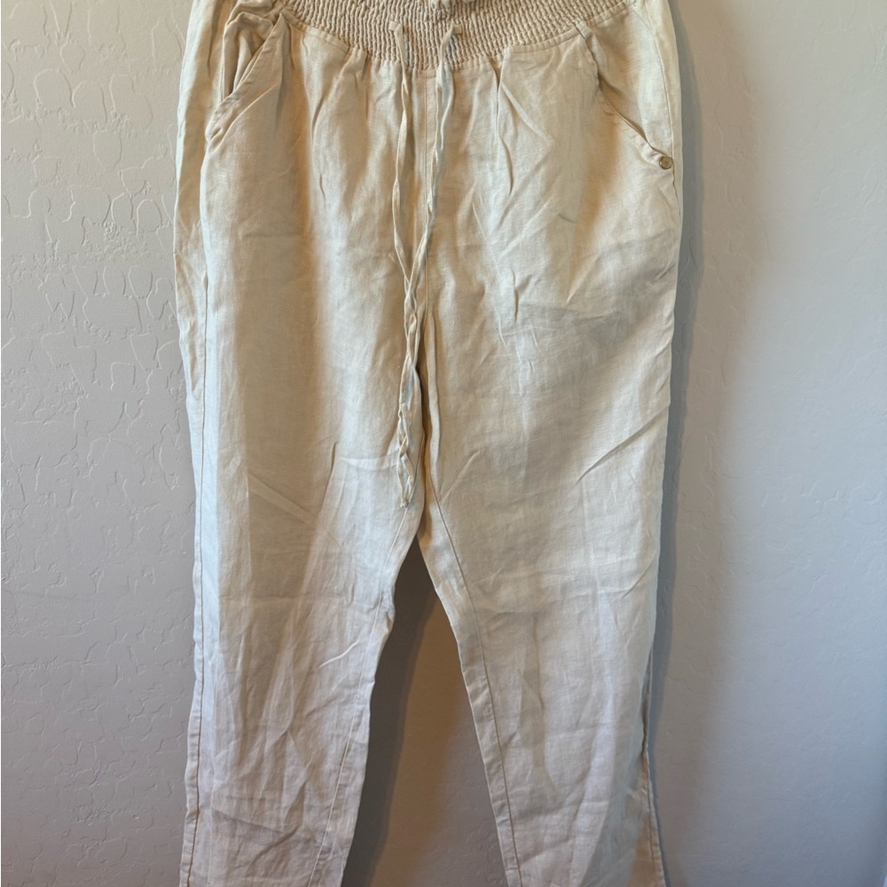 Guess Cream Relaxed Fit Joggers 100% Linen Size M